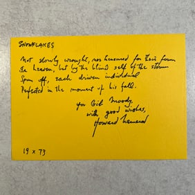 Hand Written and Signed Poem from Howard Nemerov U.S. Poet Laureate