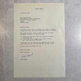 Erich Segal Signed Letter
