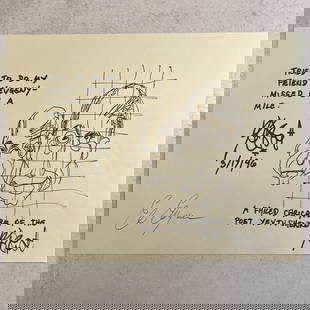 Hand Signed Drawing by Kurt Vonnegut and Yertushenko: Refer to photos for additional condition information as they are a part of the description. This is part of a lifelong collection from a serious collector. There is no certificate of authentication. P