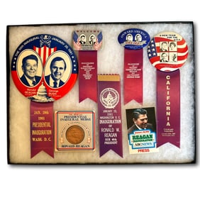 1981 Ronald Reagan Inaugural Medal, Press Pass, Ribbons and Buttons