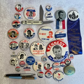 John F Kennedy Button, Ribbon, Pocket Knife, Pen, Etc. Collection