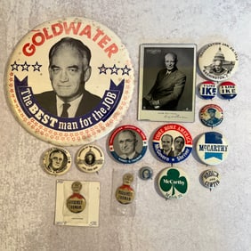 Vintage Goldwater, Eisenhower, Truman, McGovern, Roosevelt, Hoover, MacArthur Button Collection