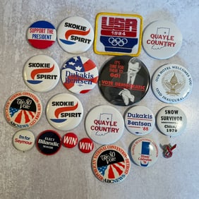 Dukakis, Quayle, Bilandic and Others Button Collection