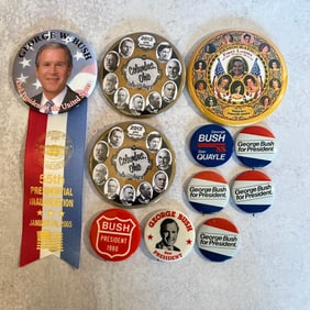 Assorted Political Memorabilia Buttons including George Bush