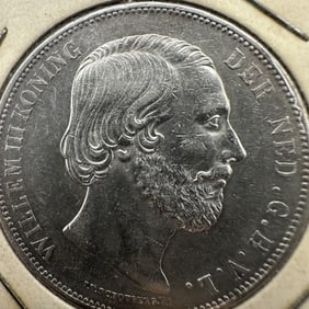 1874 Silver Netherlands 2 1/2 Guilder Coin