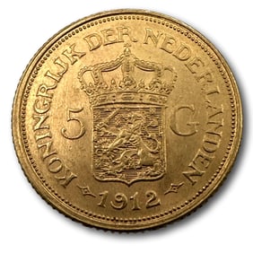 1912 Netherlands 5-Guilder Gold Coin