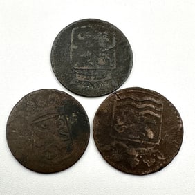 Lot of Three VOC Dutch Colonial Coins 1745, 1765, 1790