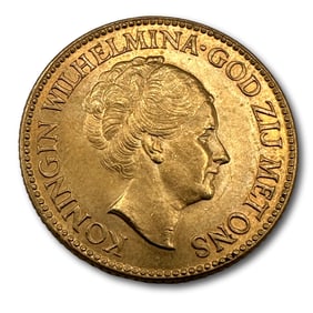 1927 Netherlands Gold Wilhelmena 10 Guilder Coin