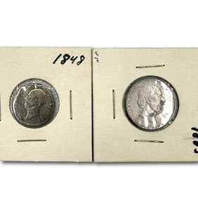 1848 Willem Silver 25 Cents Plus 1863 Willem 1/2 Guilder