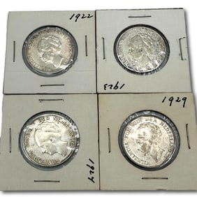 Four 1920's Netherlands Silver 1 Guilder Coins