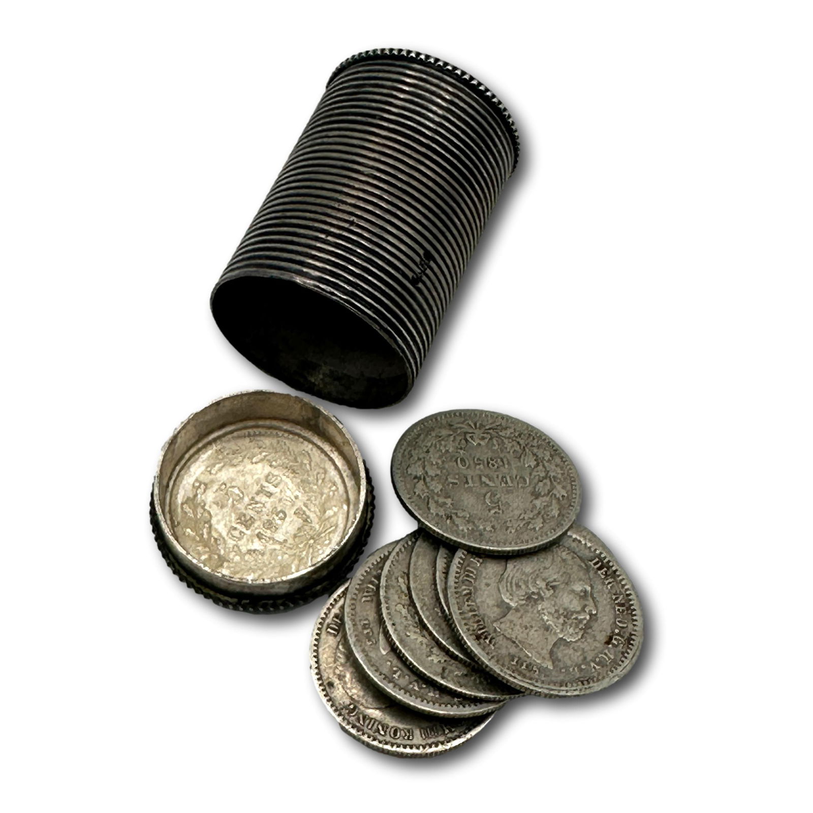 Silver Change Holder with 7 Netherlands 1850's Silver Coins (1 of 10)