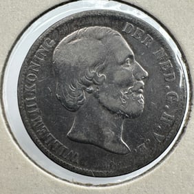Netherlands 1864 Silver 1 Guilder Coin