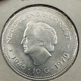 Netherlands 1970 10 Guilder Queen Juliana Silver Coin