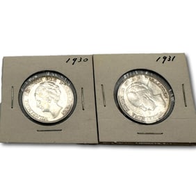 1930 and 1931 1 Guilder Silver Coins