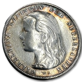 1897 Netherlands Queen Wilhelmina 1 Guilder Silver Coin