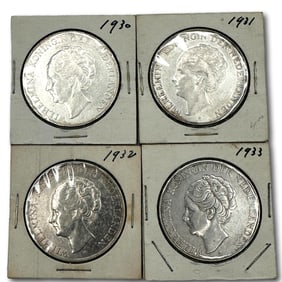 Netherlands Four 2 1/2 Guilder Silver Coins