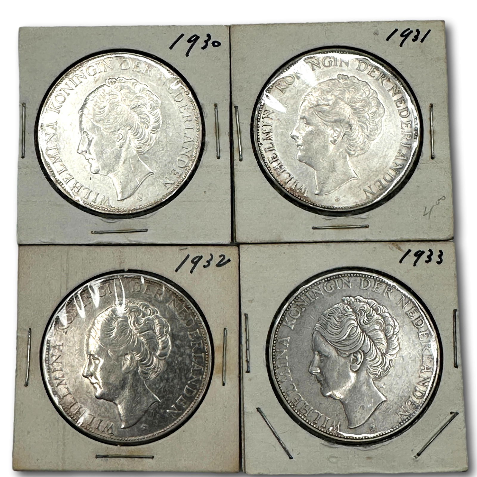 Netherlands Four 2 1/2 Guilder Silver Coins (1 of 9)