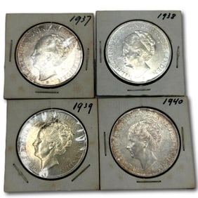 Netherlands Four 2 1/2 Guilder Silver Coins