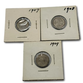 1907-1909 Three 5 Cent Netherlands Coins