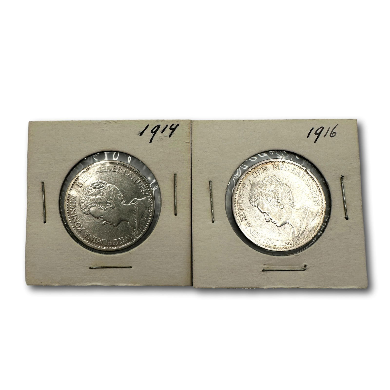 1914 and 1916 Netherlands 1 Guilder .945 Fine Silver Coins (1 of 5)