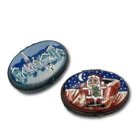Pair of Christmas Themed Limoges Trinket Boxes