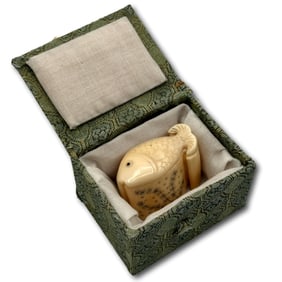 Japanese Carved Bone or Composite Trinket Box