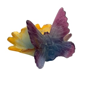 Daum Pate De Verre Butterfly on Leaf Dish