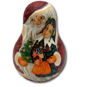 Vintage Hand Painted Russian Santa Chiming Roly Poly