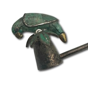 Vintage Emilio Castillo Silver Plated Malachite Parrot Candle Snuffer