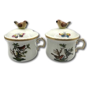 Pair of Herend Rothschild Bird Pot de Cremes