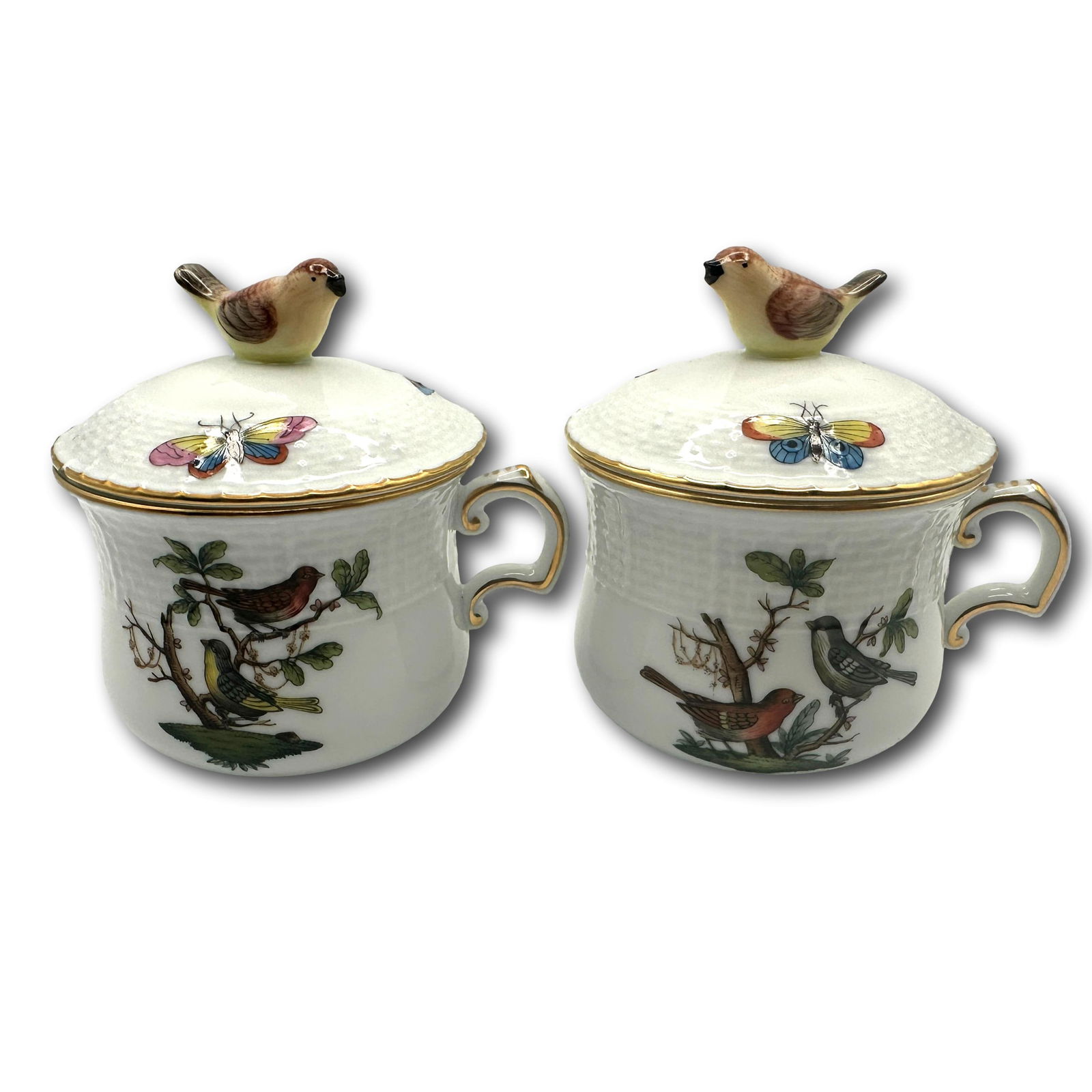 Pair of Herend Rothschild Bird Pot de Cremes (1 of 12)