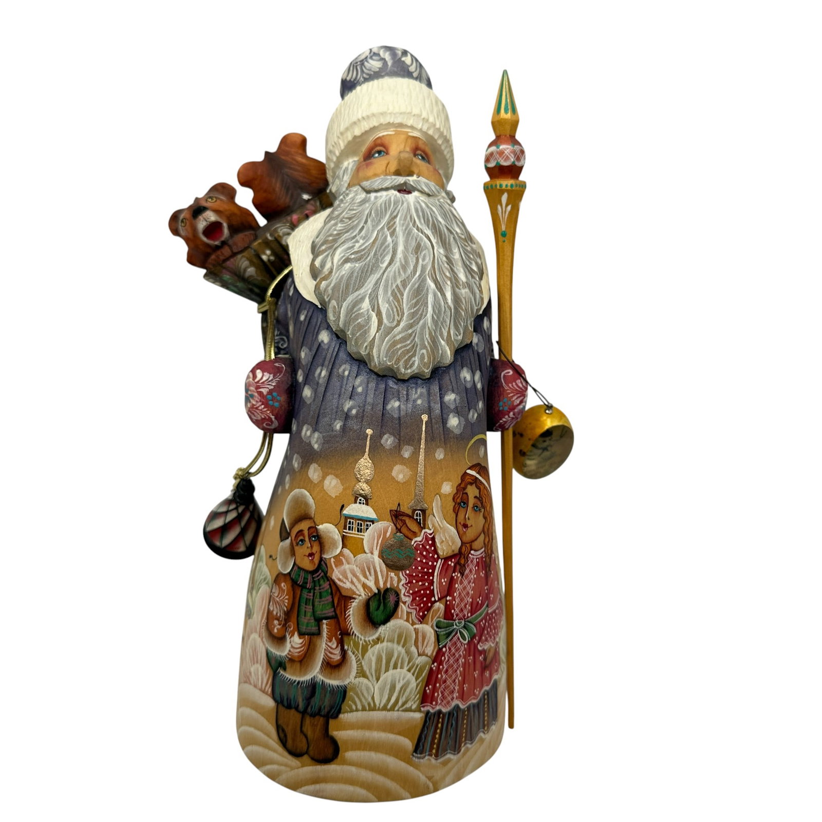 Hand Carved Siberian Wood Russian Hand Painted Santa Figurine: Hand Carved Siberian Wood Russian Hand Painted Santa FigurineExquisite craftsmanship in traditional Russian folk art style — a beautifully detailed hand carved and h
