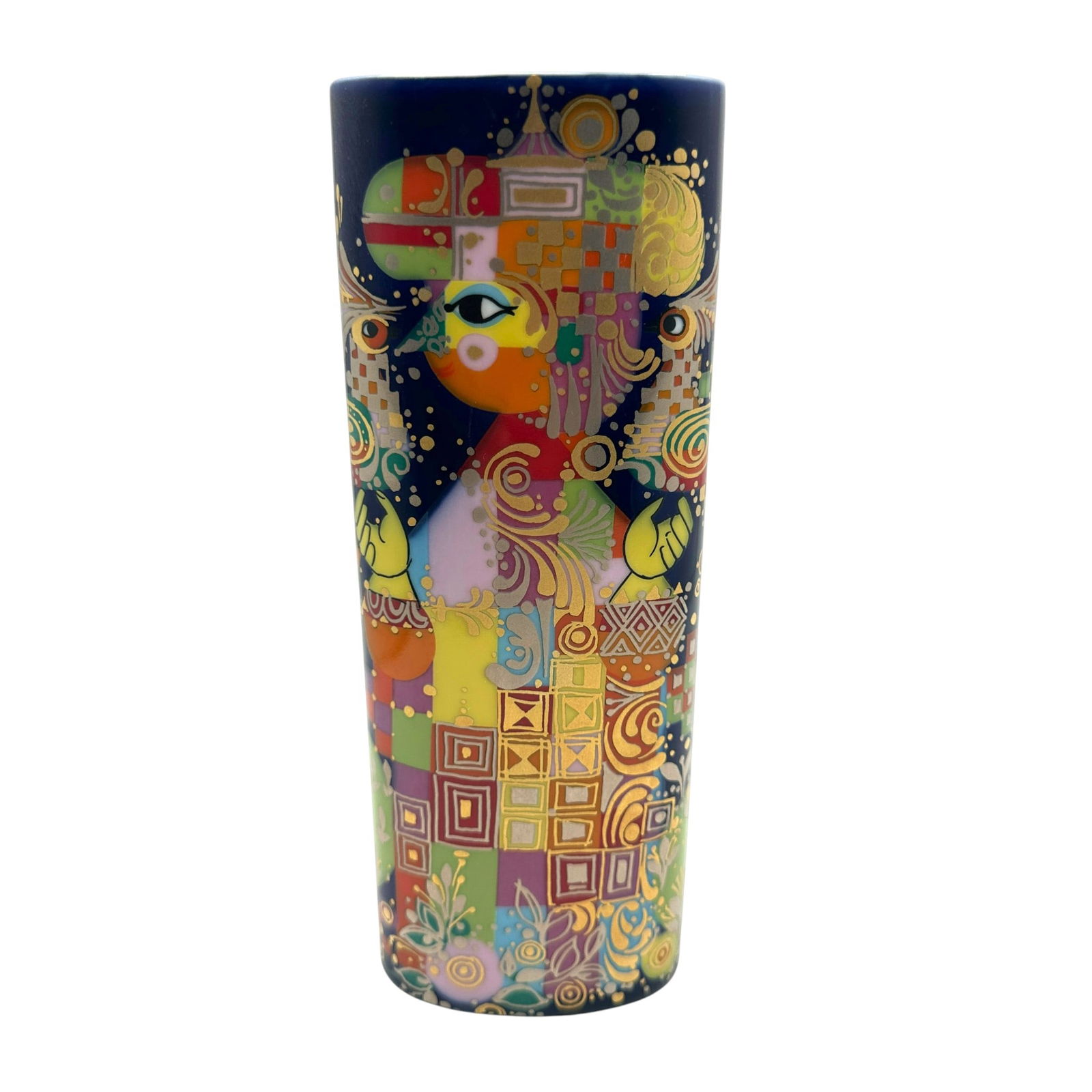 Bjorn Winblad Quatre Couleurs Hand Painted Tall Vase: Measures 8 1/1" tall x 3" wide. Refer to photos for additional condition information as they are a part of the description. Please note lots may show signs of wear commensurate with age and use, and t