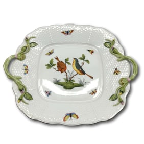 Herend Rothschild Bird Square Handled Cake Plate
