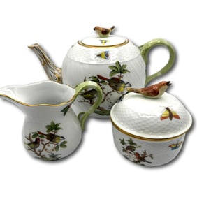 Herend Rothschild Bird Teapot with Sugar and Creamer