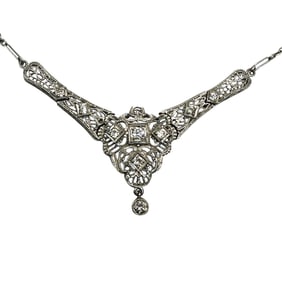 Victorian 14K Gold Filigree and Diamond Necklace