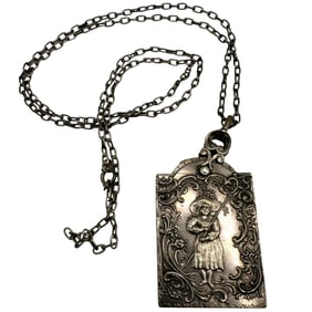Antique German 800 Silver Dance Card or Note Pad on Chain