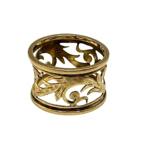 Ladies Floral Wide Band 14K Gold Ring