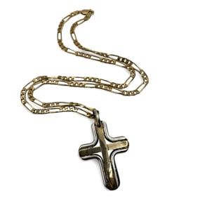Heavy 18K Modernist Gold Cross on 18K Gold Chain