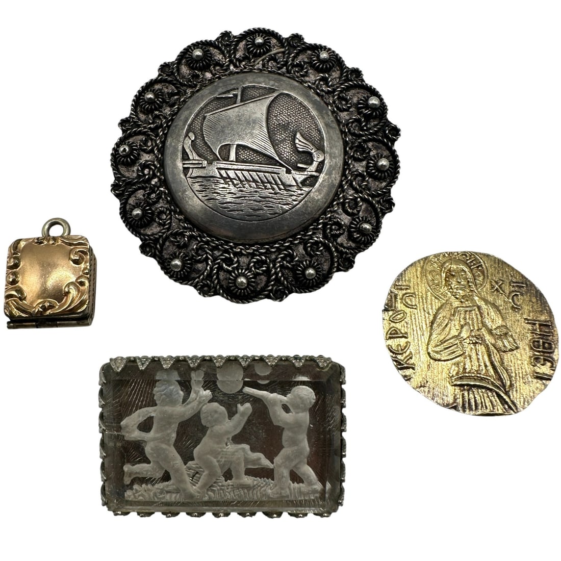 Lot of Vintage Jewelry Including Sterling Silver Pin and Gold Filled Charm Locket (1 of 10)