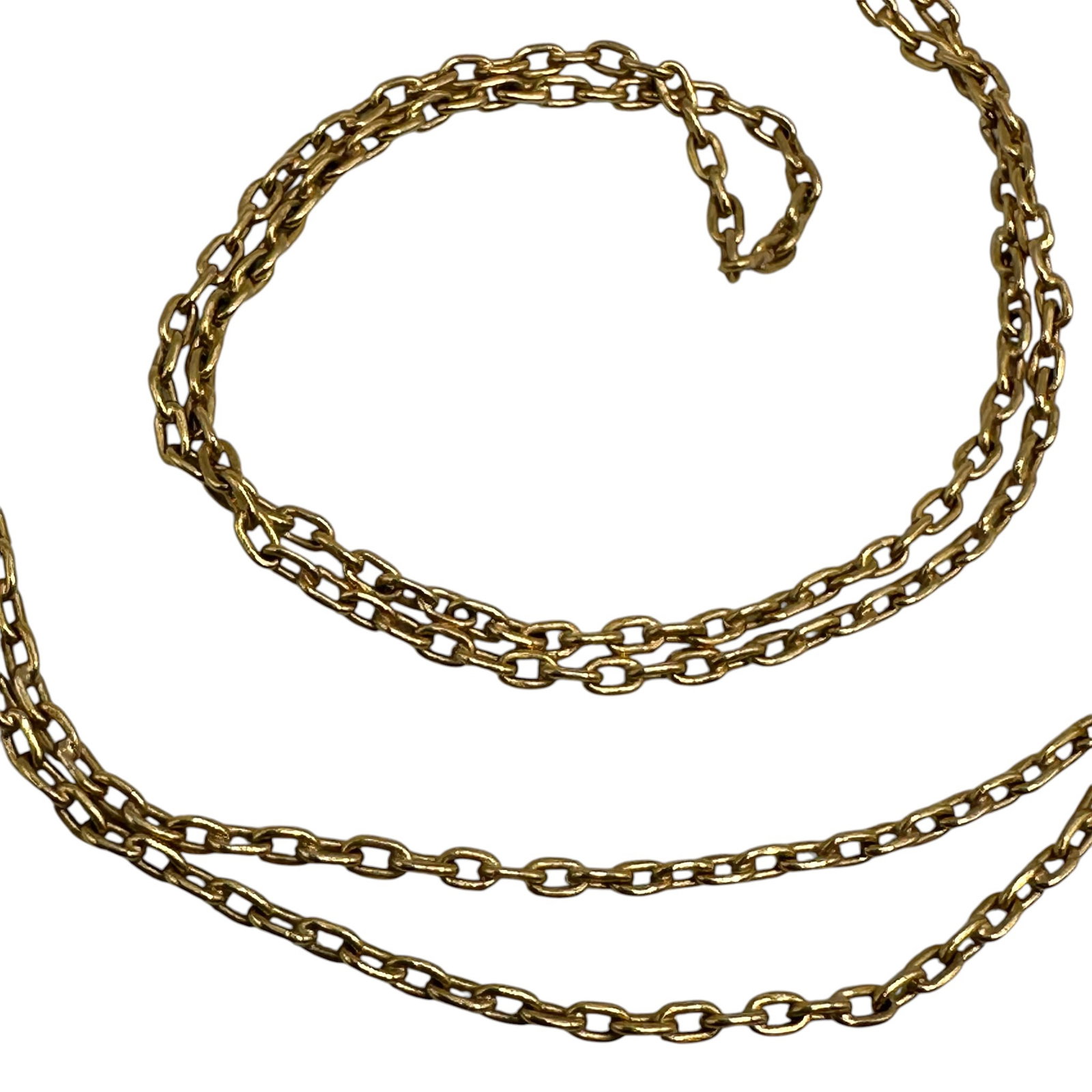 Ladies Oval Link 14K Gold Chain: Ladies oval link chain made of 14K yellow gold. Measures 24 long and weights 4.6 grams. Piece is missing a clasp. Refer to photos for additional condition information as they are a part of the descrip