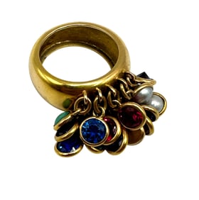 Ladies 18K Gold Ring with Hanging Stones