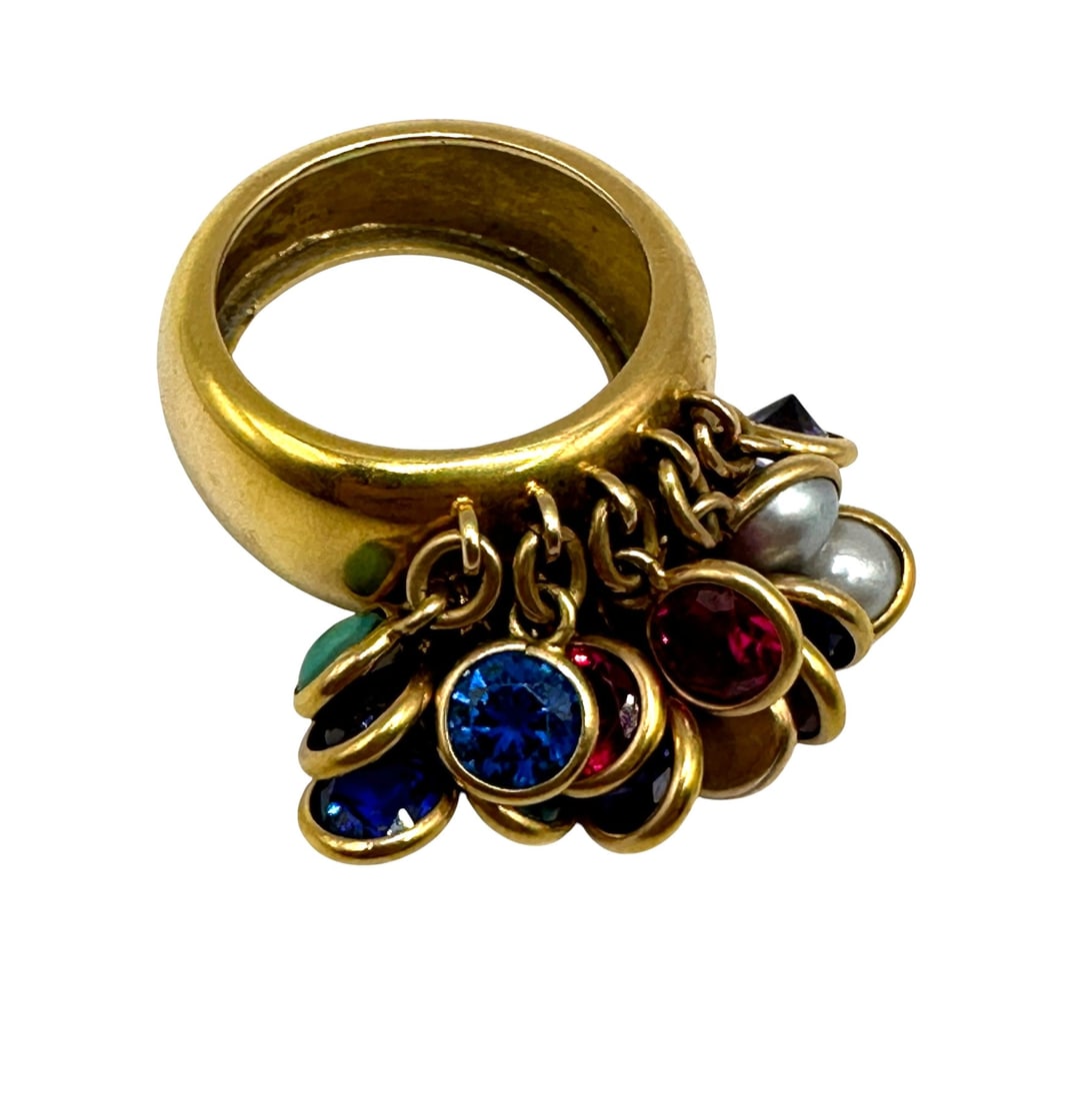 Ladies 18K Gold Ring with Hanging Stones (1 of 3)