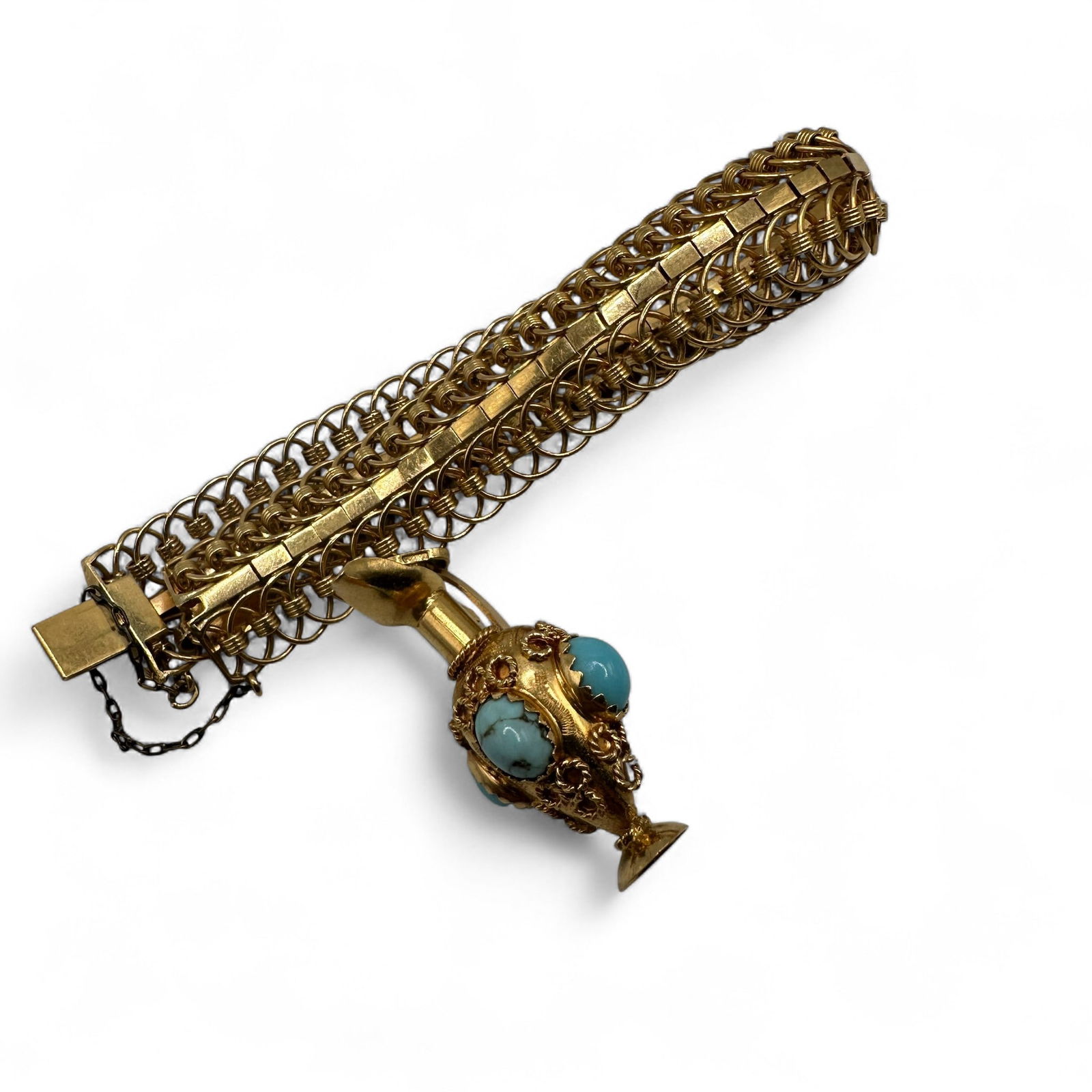 18K Bracelet with Turquoise Embellished Jug Charm (1 of 8)