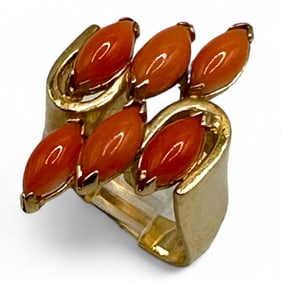 Ladies Fashion Ring in 14K Gold with Coral Cabochons