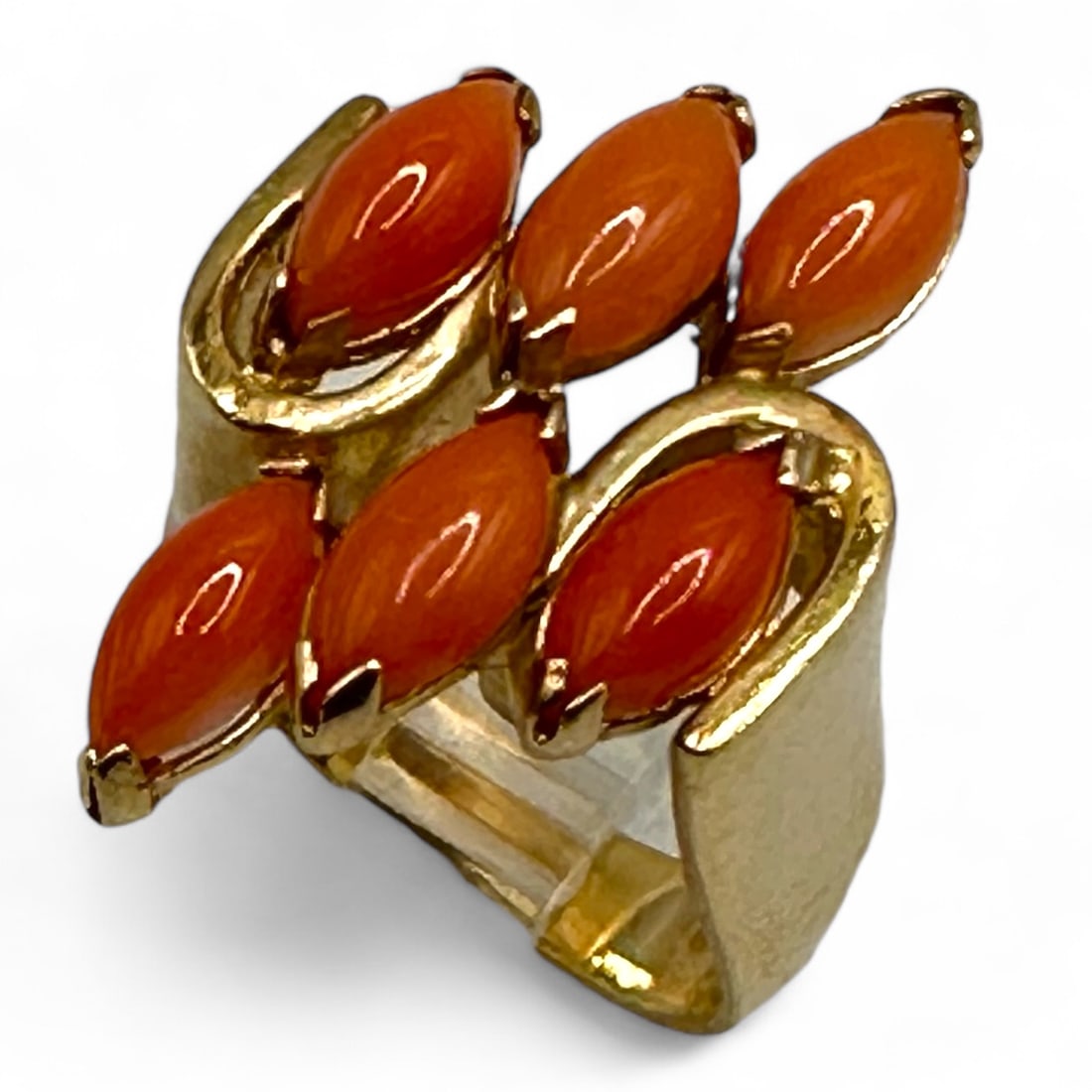 Ladies Fashion Ring in 14K Gold with Coral Cabochons (1 of 7)