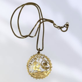 18K Gold Pendant on 14K Gold Chain