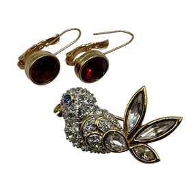 Swarovski Crystal Bird Brooch and Swarovski Earrings