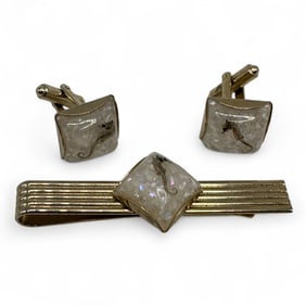 Mid Century Seahorse Cufflinks and Tie Clip