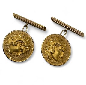 Pair of 18K Gold Greek Coin Style Cufflinks